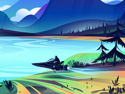 biker biker flat illustration landskape