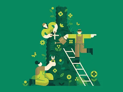 Le Petit Ballon - April character design editorial flower garden geometric illustration leaves magazine spot illustration tree vector wine