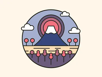 Mt Fuji Badge clean design flat forest fuji hiking icon illustration illustrator japan japanese landscape minimal mountain mt fuji nature outdoor badge outdoors vector