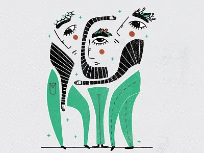 3 Kings abstract composition concept editorial faces green illustration people texture vector