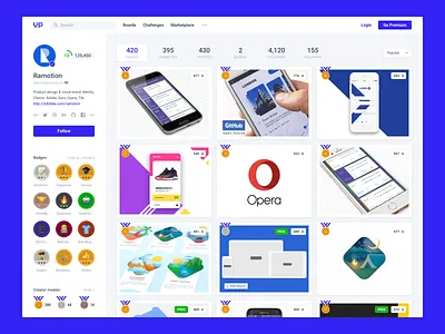 Uplabs : Profile badges clean designer gamification medal minimal portfolio product profile uplabs user web web desgin
