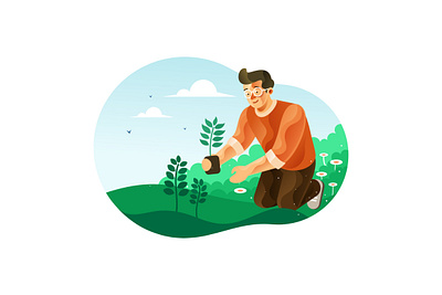 Man planting trees for greening illustration seedling