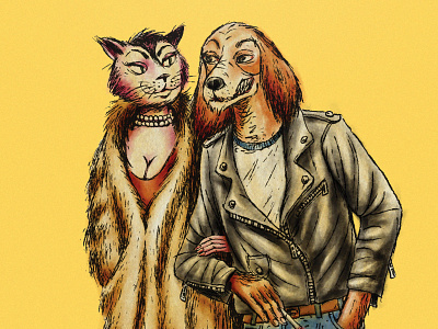 Hound and Kitty Rockers Illustration (Close Up 1) 60s 70s charecter charecter design comic comic art illustration retro stoner surf vintage
