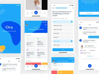 Fertility Management App ai app card chat fertility interface medical mobile questionnaire ui user interface ux