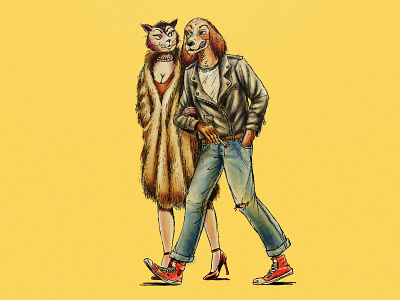 Hound and Kitty Rockers Illustration 60s 70s charecter charecter design comic comic art illustration retro stoner surf vintage