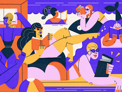 Summer Reads bathingsuits book books illustration pool pool floatie reading summer swim swim suits swimming women