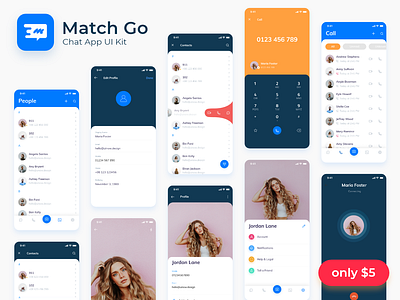 Match Go – Chat App UI Kit animation chat dark theme light theme message messages messenger mockup ịphone music app ui kit ui now design