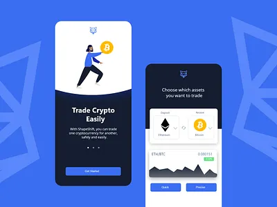 ShapeShift Crypto App bitcoin blockchain crypto cryptocurrency ethereum finance fintech illustration money payment product design shapeshift transaction ui