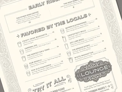 Broken Spoke Menu cocktails filigree identity design menu