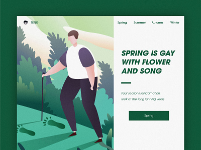 Spring color design flat footsteps gradient green illustration landscape mountaineering onfoot scenery spring travel ui web
