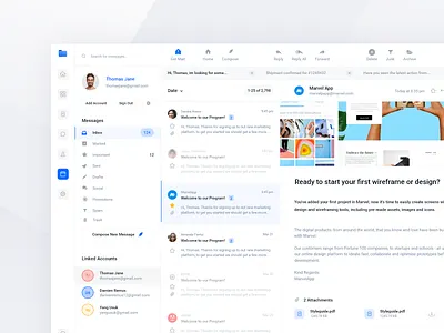 Design Project Management Tool Email app clean cloud concept conversation dash dashboard design desktop email inbox interface management message minimal search ui ux web website