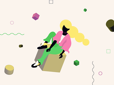 .floating. 3d abstract feels floating illustration line shape spring vector woman