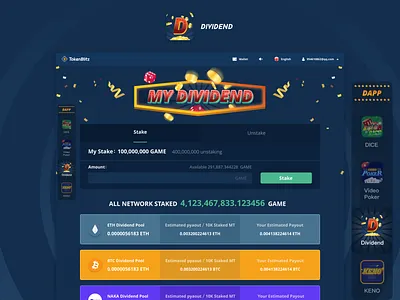 Dividend page blockchain button dice digital currency dividend game green keno video poker web