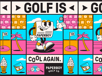Paperboy Golf Co. apparel badge branding character character art design graphic identity illustration lettering mascot mascot logo typography