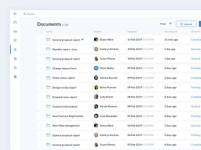 Add Documents add client customer data design details documents filter flat list minimal overlay service table ui upload ux web