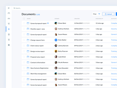 Add Documents add client customer data design details documents filter flat list minimal overlay service table ui upload ux web