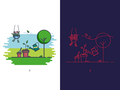 How does your garden grow? fields flat design garden gardening service great outdoors icon iconography illustration outline trees vector vector art