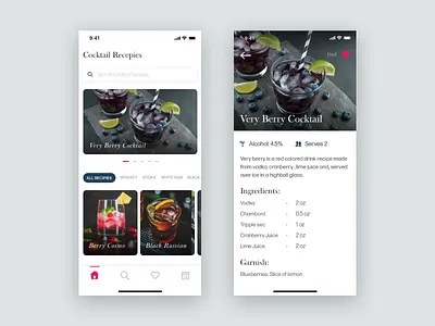 Cocktail recepies design iphonex photoshop sketch ui