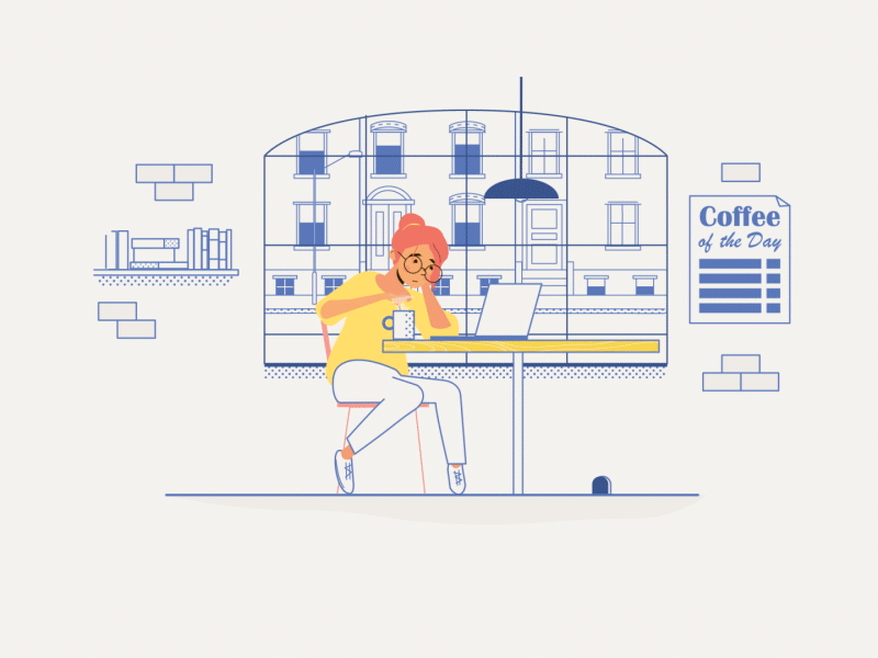 Hello, Back Then animation back then cafe charachter design explainer video girl infographic infomercial motion design office