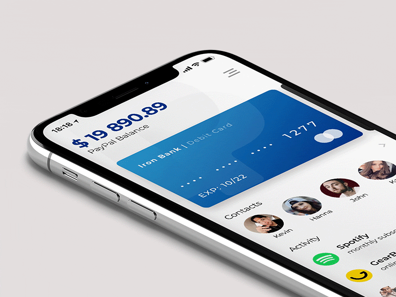 PayPal App animation collapse and expand elements on scroll animation animation app banking banking app collapse collapse and expand credit card expand finance financial master card mobile app motion pay payment app payments paypal transactions visa wallet