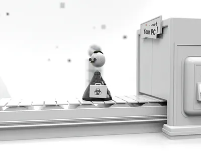 Virus Incoming 3d character deniro design funny glasses illustration nuclear pc problem suitcase taxi virus