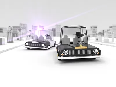 Car chase 3d black black white car character chase city design glare illustration lens lens flare octane police speed villian