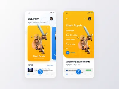 ESL Gaming - App Concept (light version) app black blue clash clash royale clean concept concept app esl fortnite gaming mobile mobile app orange tournament ui ux yellow