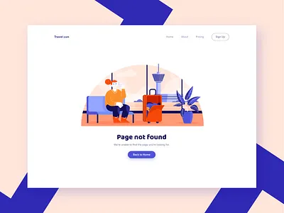 Error Page airport app design error 404 flat illustration traveling ui vector web