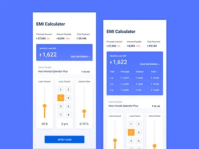 Apply Loan app calculator ui emi loan slider ux