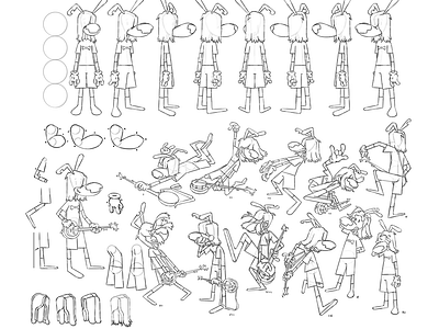 Character model sheet action animation 2d banjo dog guitarist model sheet pose rocker tv series