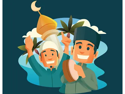 Two Moslem Man Celebrating Al Isra Wal Mi'raj islam isra miraj journey mosque muslim night