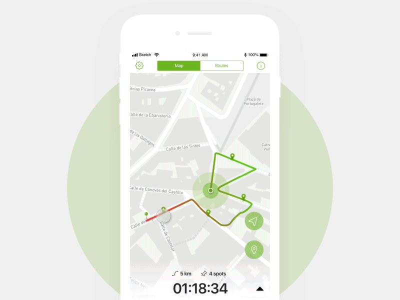 Route App app app animation city interaction map mobile navigation route spots tracking ui ux