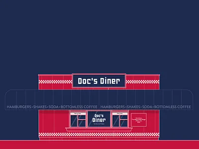 Doc's Diner america americana architechture building coffee diner editorial food illustration line magazine minimalist music soda tavern vector venue