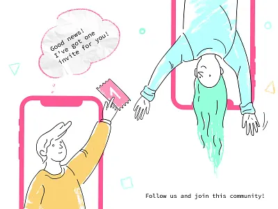 Dribbble Invite ai bubble character charcoal comics crayola developement device drawing dribbble friends illustration invitation invite line art mobile app person present ui web design vector