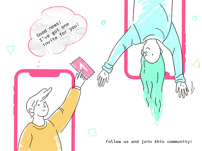 Dribbble Invite ai bubble character charcoal comics crayola developement device drawing dribbble friends illustration invitation invite line art mobile app person present ui web design vector