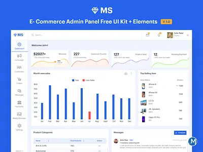 MS E-Commerce Admin Panel | Free UI Kit 2019 trend admin admin panel bootstrap dashbaord design download for free e commerce free free template free ui kit latest design ms ui design ui kit uidesign ux wireframe