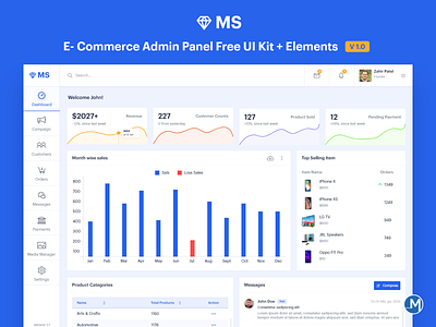 MS E-Commerce Admin Panel | Free UI Kit 2019 trend admin admin panel bootstrap dashbaord design download for free e commerce free free template free ui kit latest design ms ui design ui kit uidesign ux wireframe