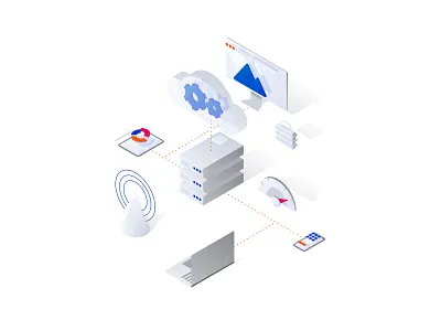 Isometric Illustration blue cloud computer illustration isometric laptop phone server speedometer tablet
