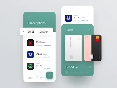 Subscriptions management for banking app balance bank account bank card calendar cards chart design system finance app fintech interface management app mobile payment prepaid product design statistics subscribe subscription subscriptions ux design