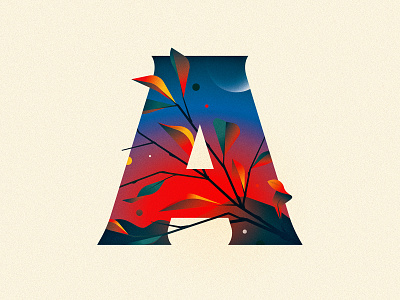 A 36 days of type 36daysoftype design drop cap dusk illustration illustrator letter lettering moon ornament sunset texture type typography vector
