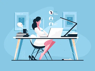 Modern doctor at workplace character doctor flat illustration kit8 uniform vector woman workplace