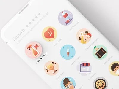 Grab Driver Complimentary Badge candy comfort compass complimentary friendly gps grab grabshare helpful icon illustration matched music navigator personality route tidy trophy well prepared wheel