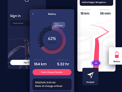 Smart Bike App battery bike charge dashboard design graphic km map navigation scooter smart
