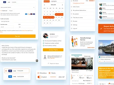 HomeExchange design system components atomic design calendar checkout component design system illutration product product design styleguide toast