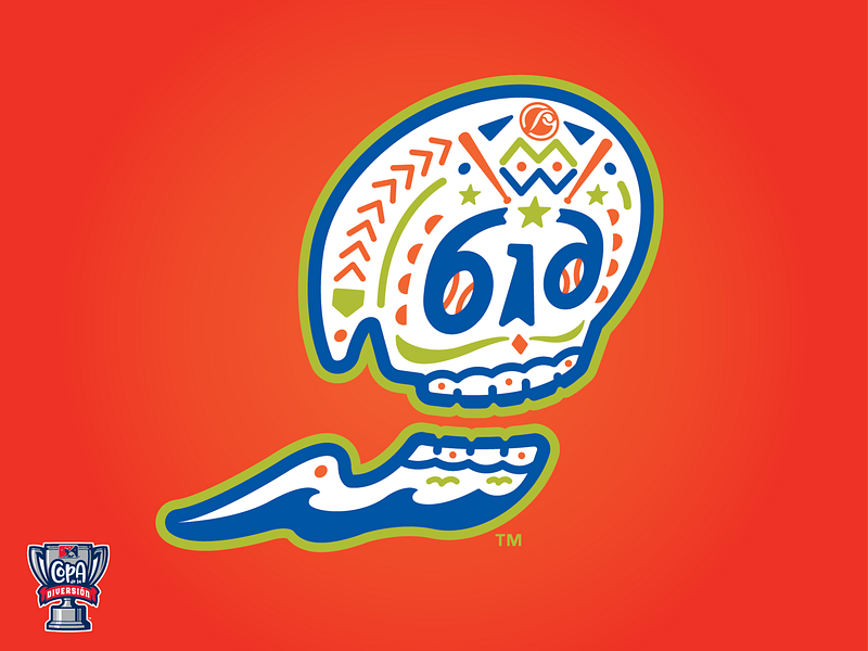 Calaveras de West Michigan (MiLB) area code baseball bat copa logo michigan milb skull sports sugar skull waves