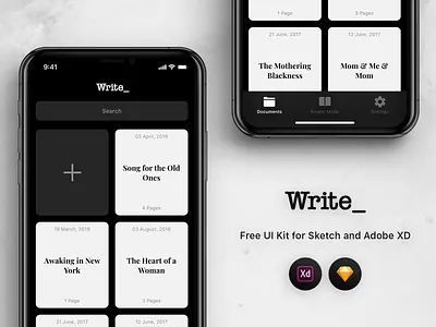 Write - Free UI Kit for Sketch and Adobe XD adobe xd free freebie ios ios 12 iphone kit mobile sketch text ui write writing