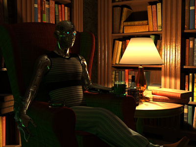 I, Robot 3d ashtray asimov bottle chair cigarette digital 3d environment future futuristic glass illustration lamp library robot sciencefiction scifi table whisky