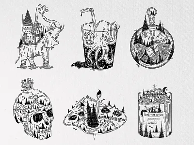 ILLUSTRATIONS black and white branding design drawing illustration line logos sketch small shop