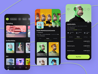 NFT Mobile Application branding creative nft crypto wallet design illustration mobileapp music nft nft artist nft mobile app nft mobile app art nft ui nft wireframe sports nft tecorb ui uniqe nft userinterface vector