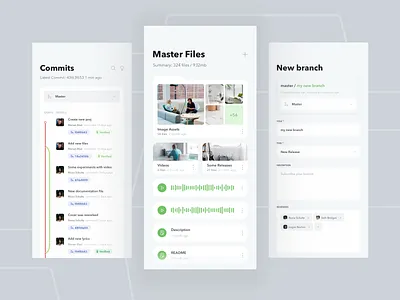 Mobile System Version Control iOS App analitycs app chart clean commit design digital files fireart fireart studio git github green ios mobile product ui ux version